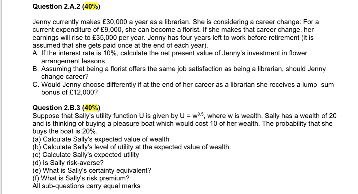 Question 2 . A . 2 ( 4 0 \ % ) Jenny currently