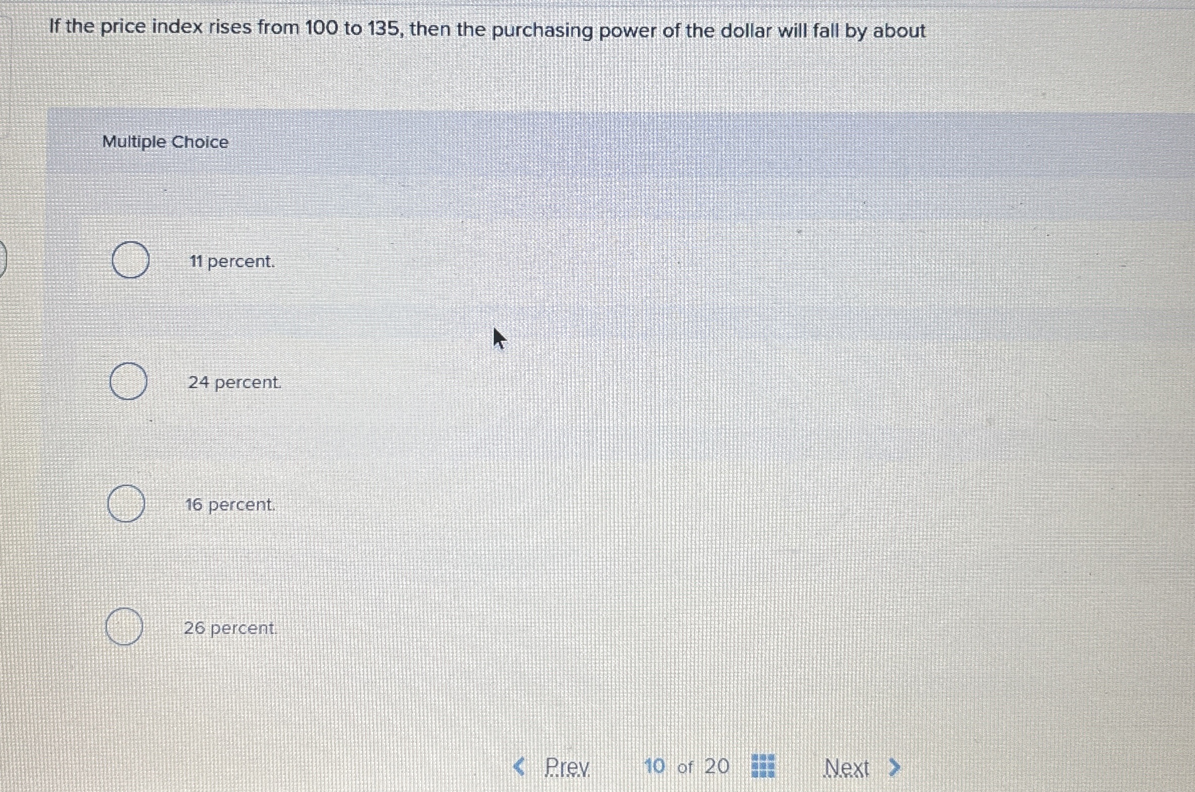 If the price index rises from 1 0 0 to 1 3 5 ,