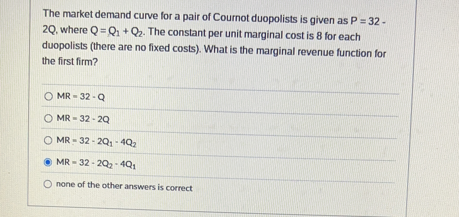 The market demand curve for a pair of Cournot