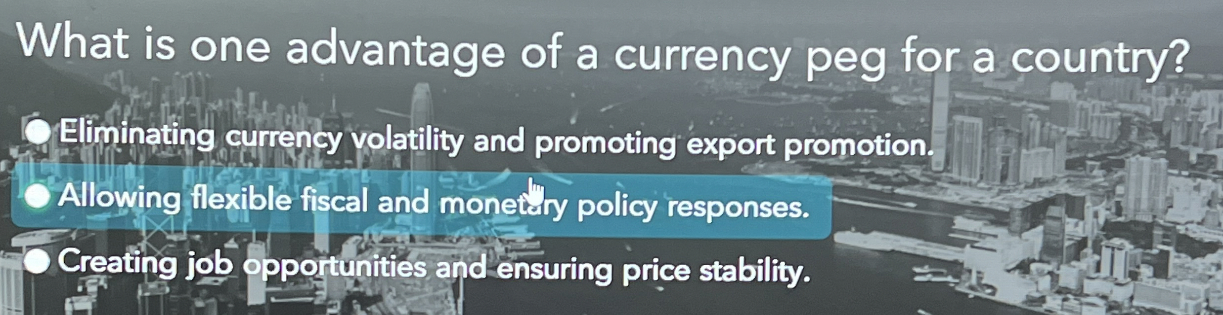 What is one advantage of a currency peg for a