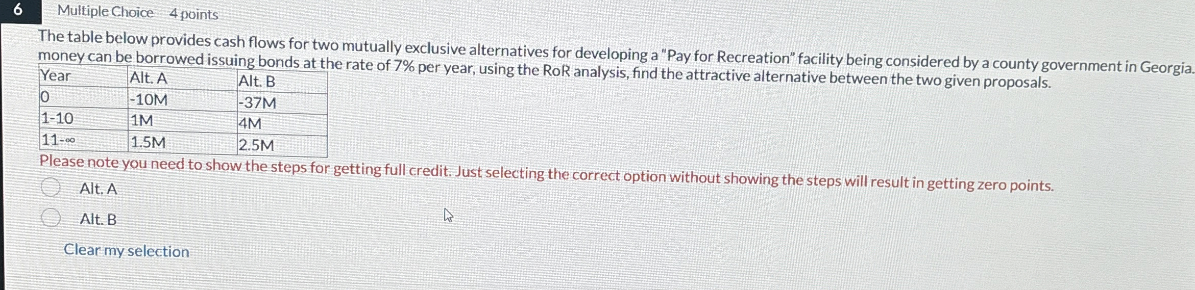 6 Multiple Choice 4 points The table below
