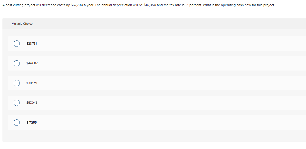 A cost-cutting project will decrease costs by