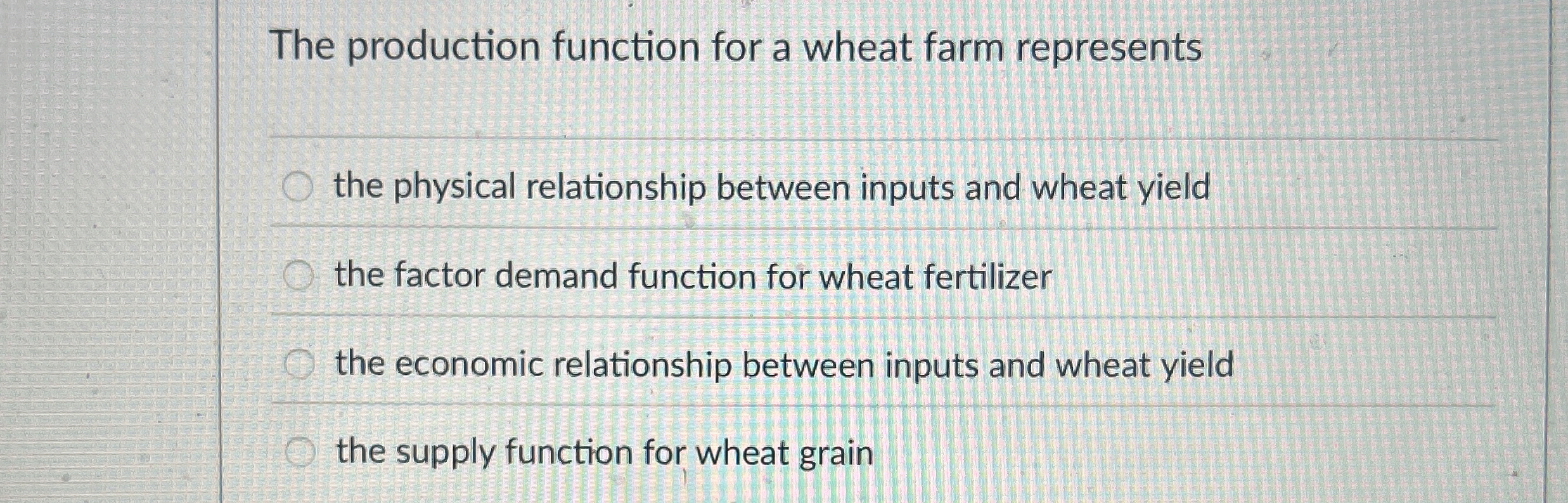 The production function for a wheat farm