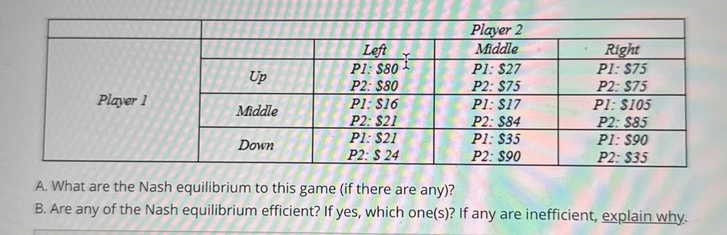 \ table [ [ , Player 2 ] , [ Player 1 , ,