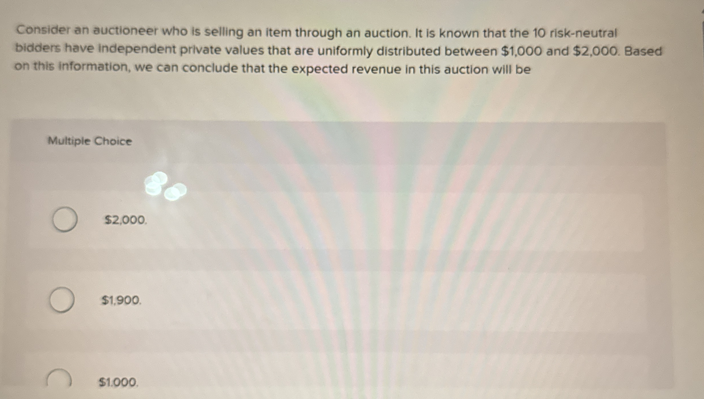 Consider an auctioneer who is selling an item