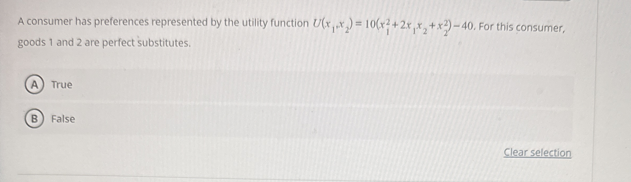 A consumer has preferences represented by the
