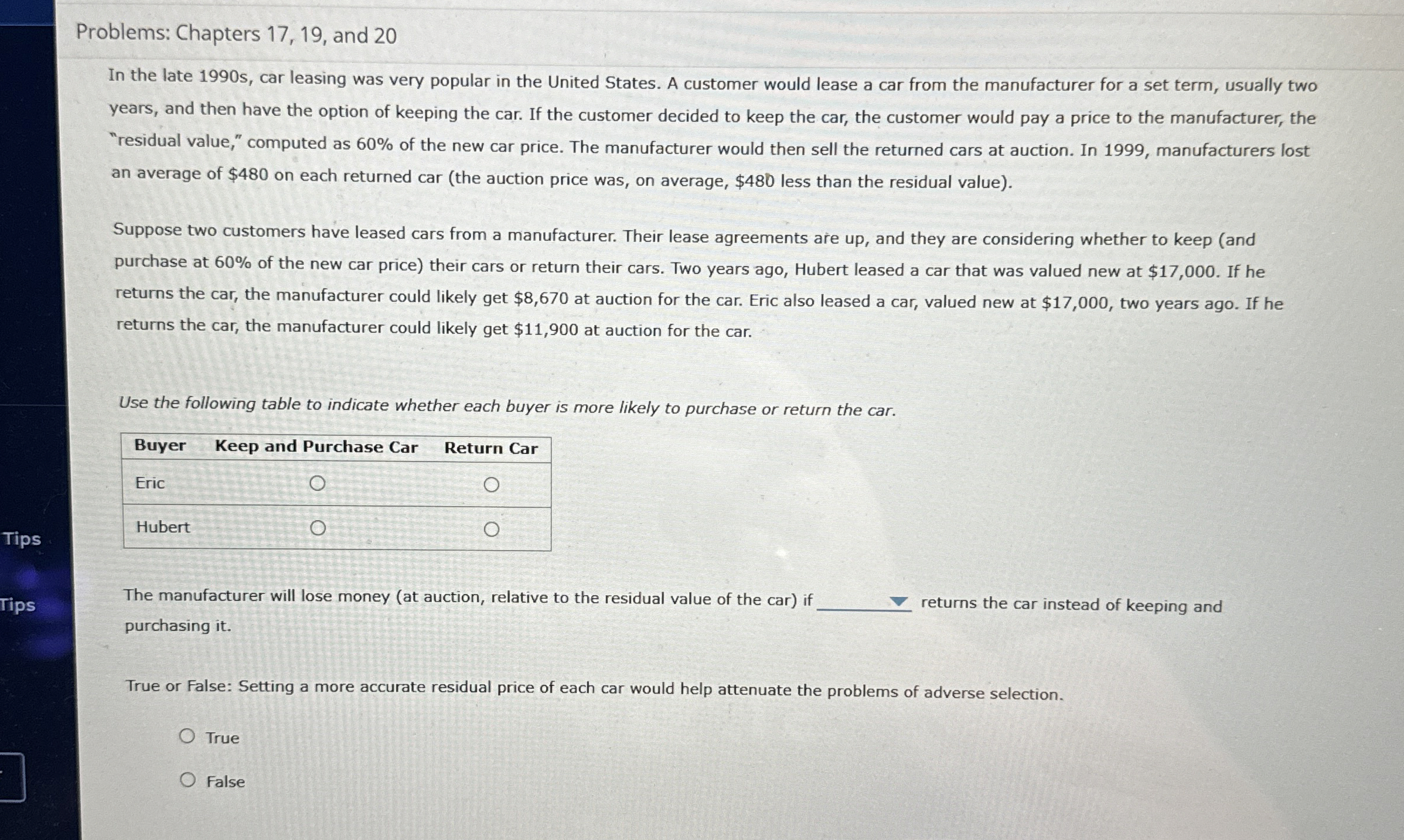 Problems: Chapters 1 7 , 1 9 , and 2 0 In the