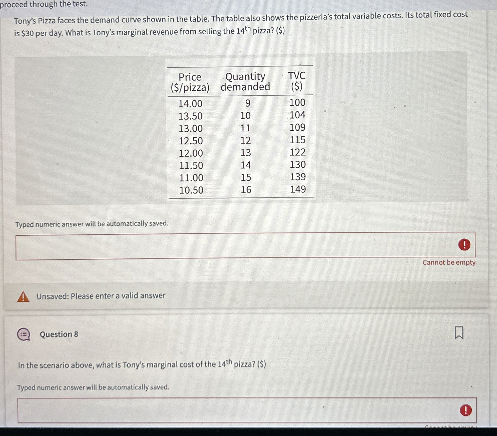 proceed through the test. Tony's Pizza faces the