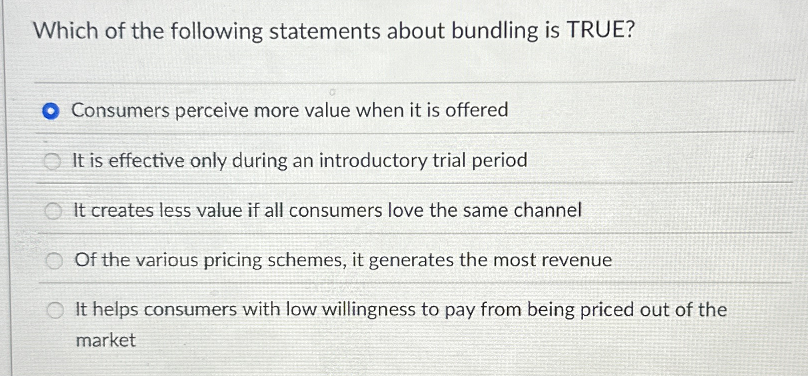Which of the following statements about bundling