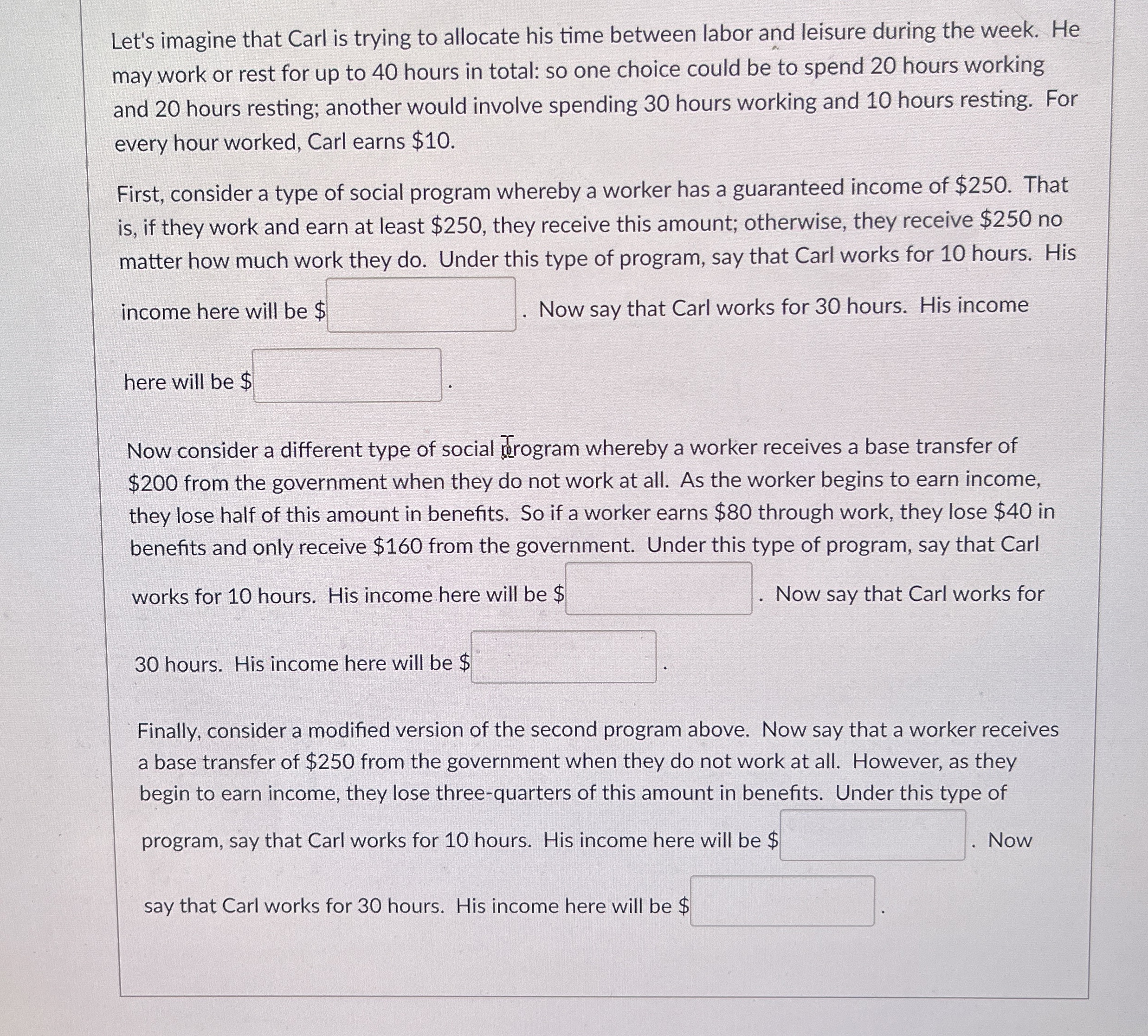 Let's imagine that Carl is trying to allocate his