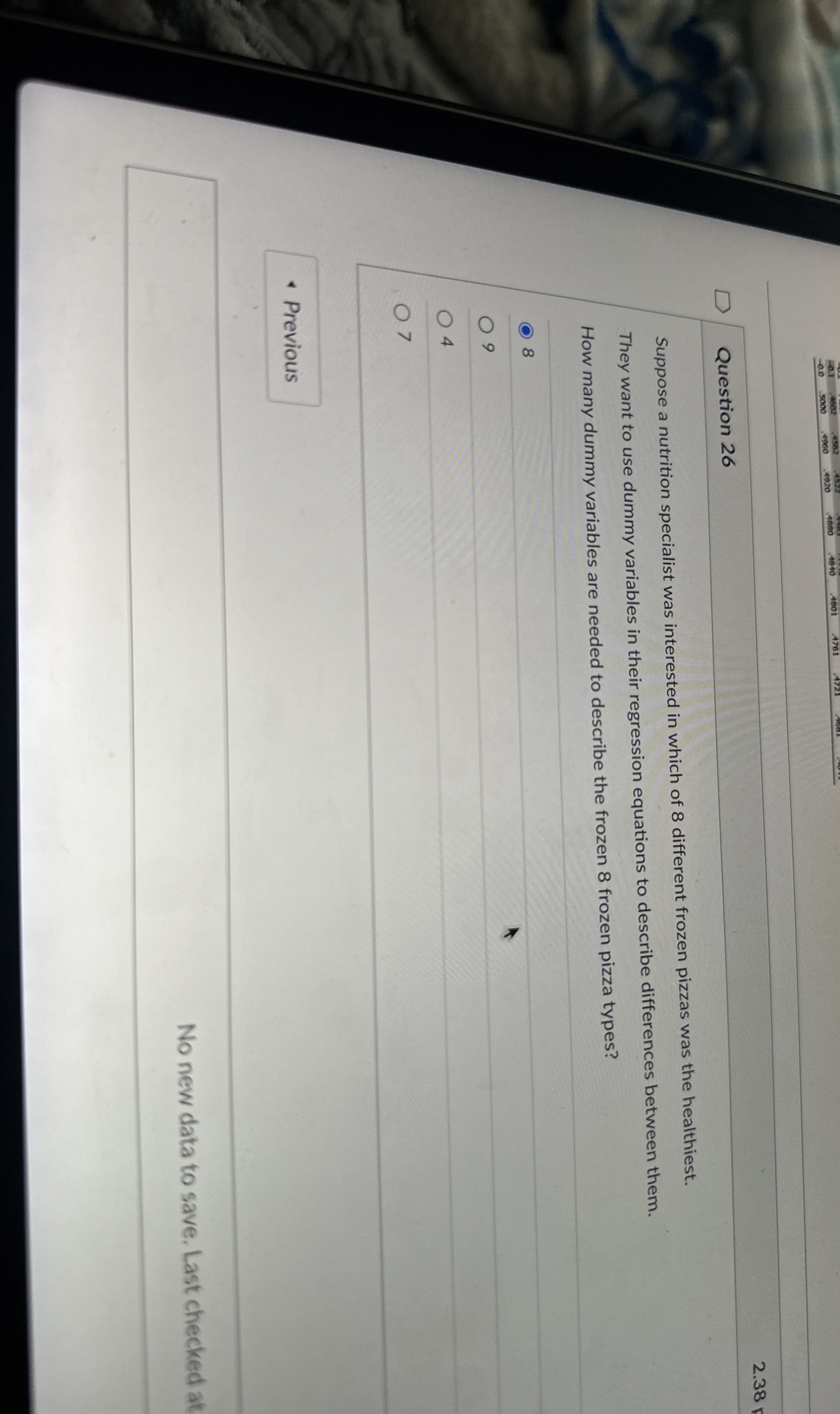 Question 2 6 2 . 3 8 Suppose a nutrition