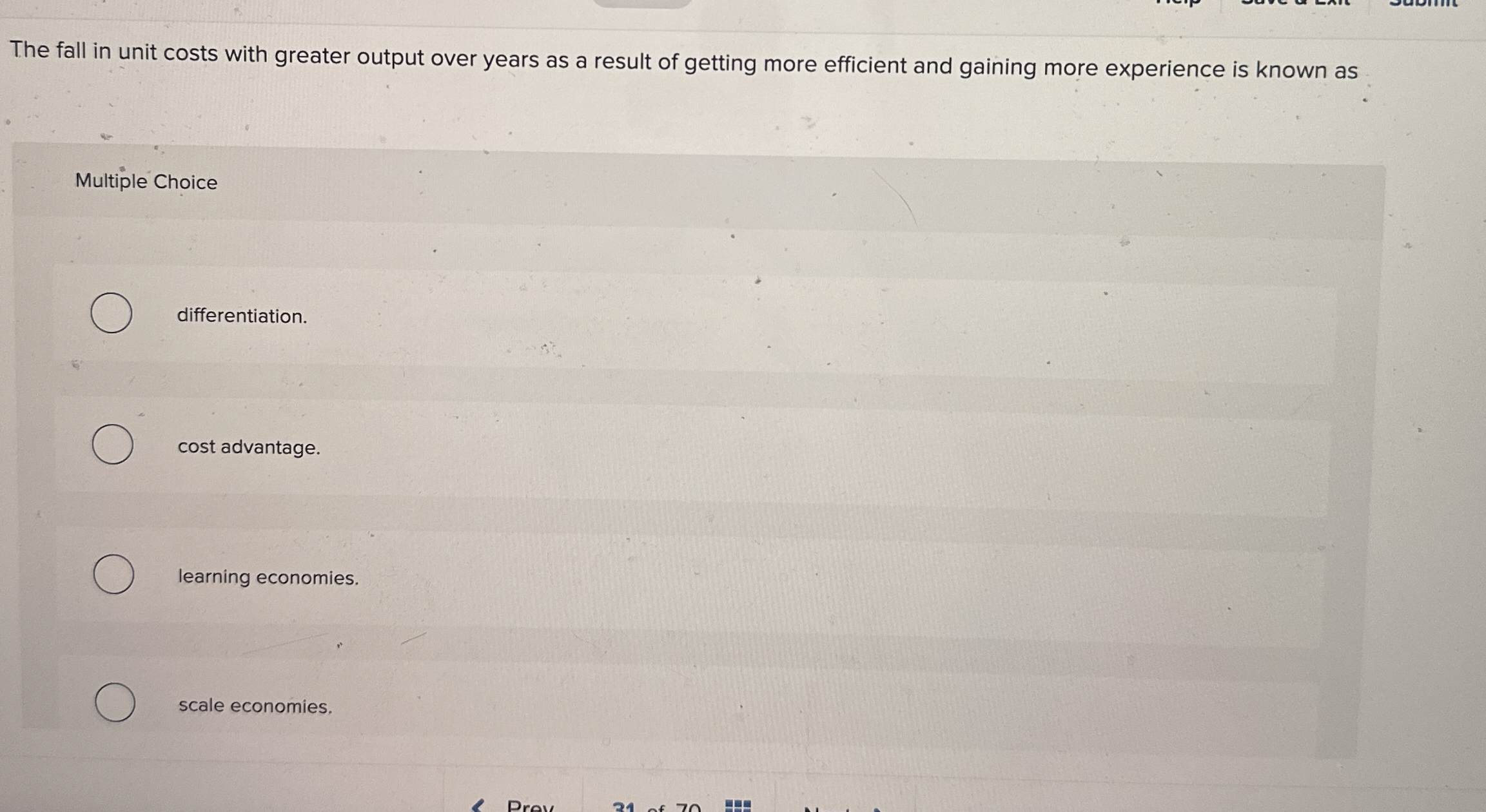 The fall in unit costs with greater output over