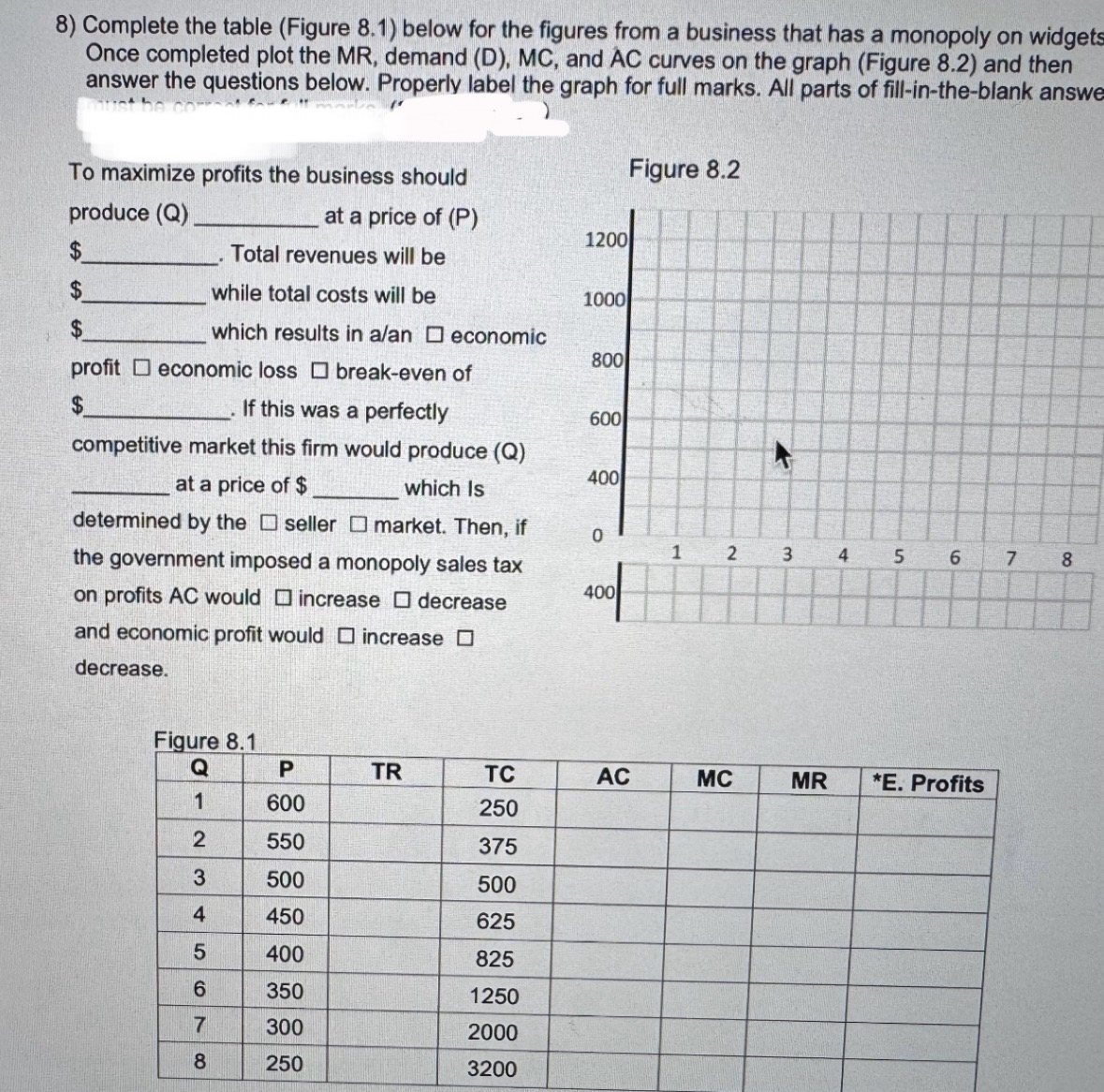 8 ) Complete the table ( Figure 8 . 1 ) below for