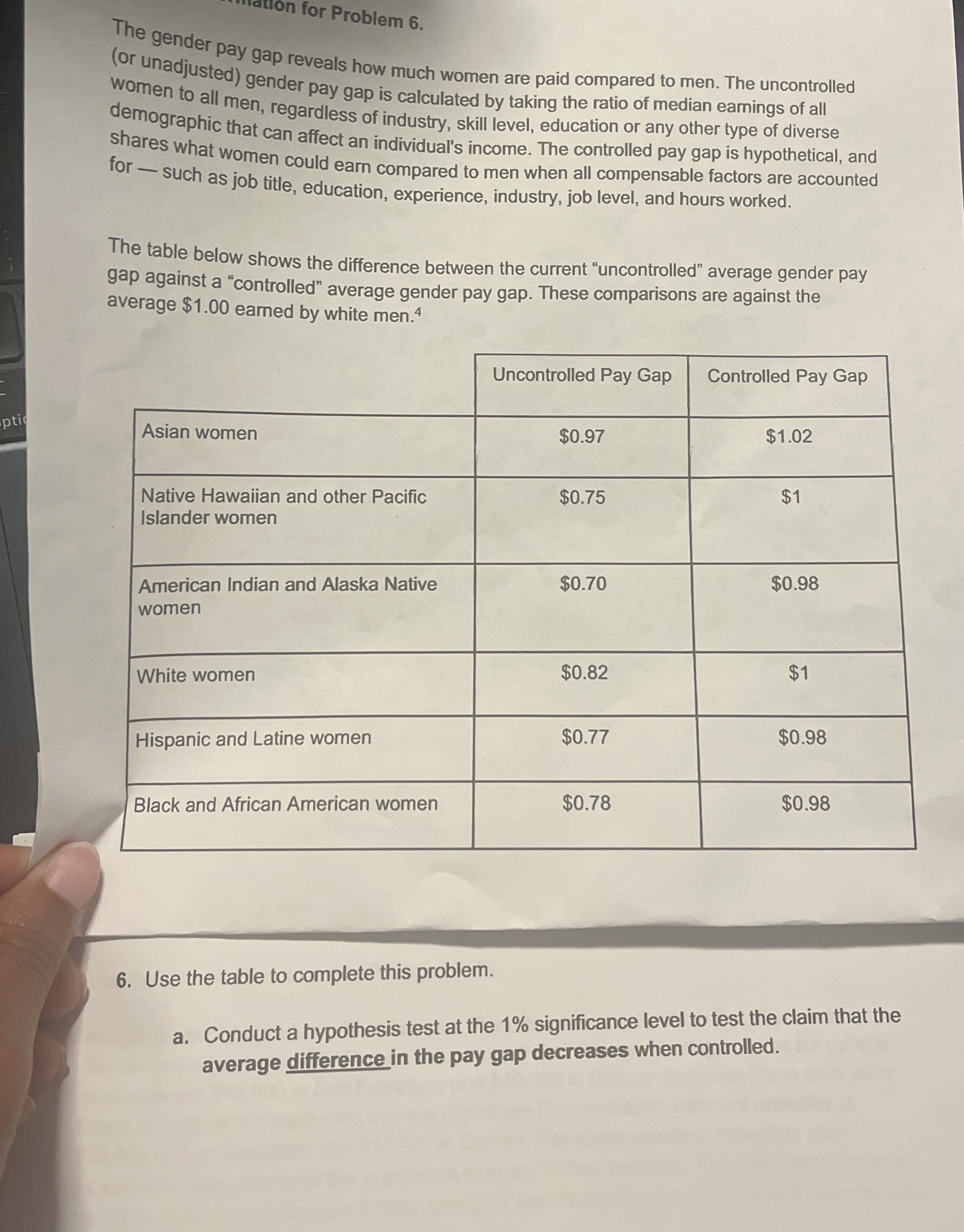 Iation for Problem 6 . The gender pay gap reveals