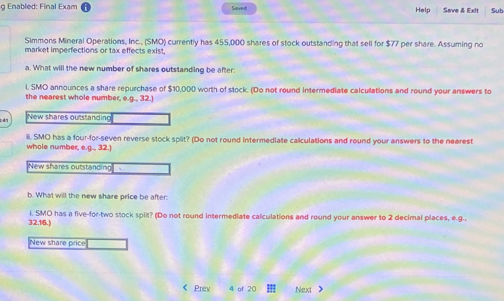 g Enabled: Final Exam Saved Help Save & Exit Sub