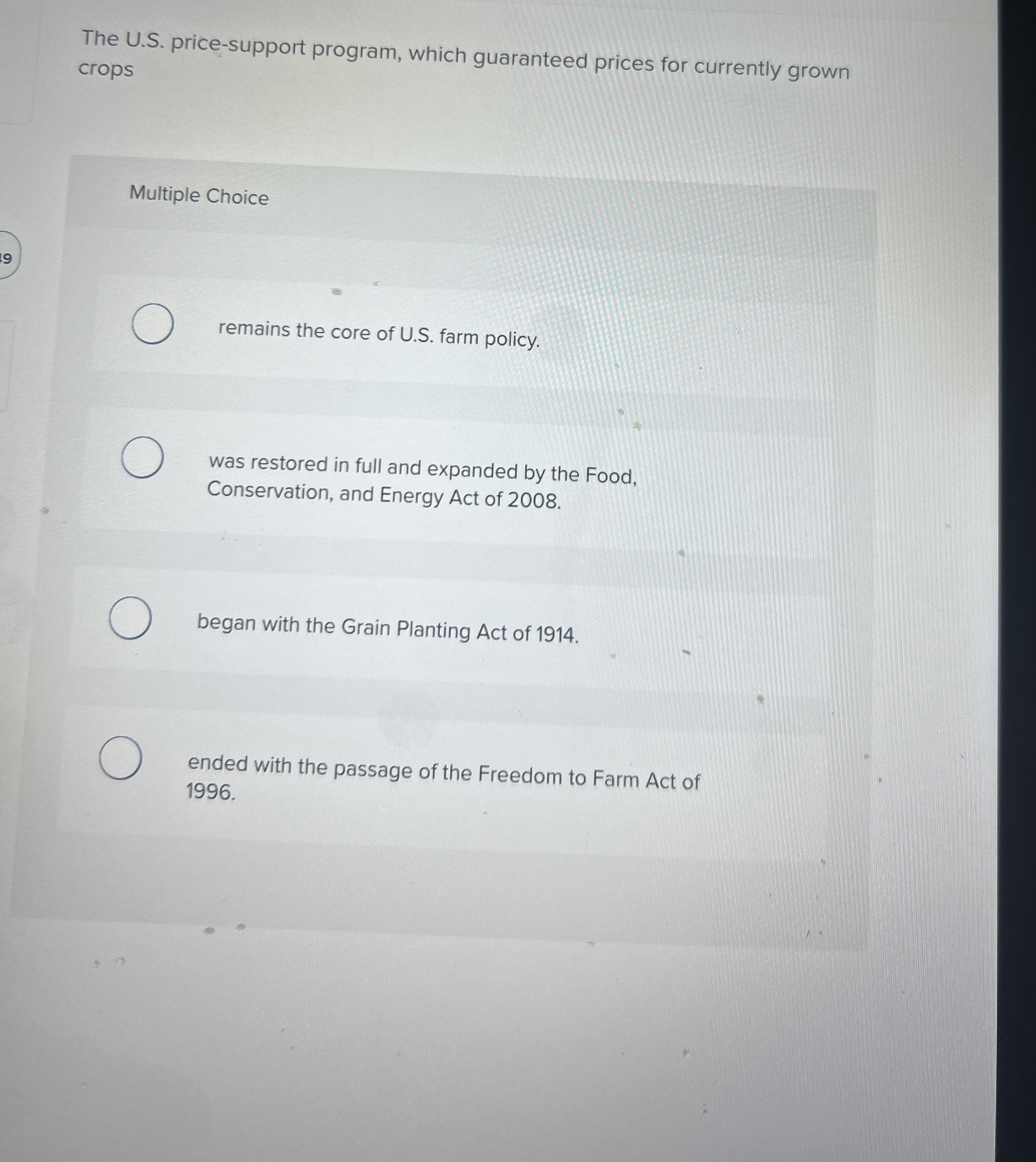 The U . S . price - support program, which