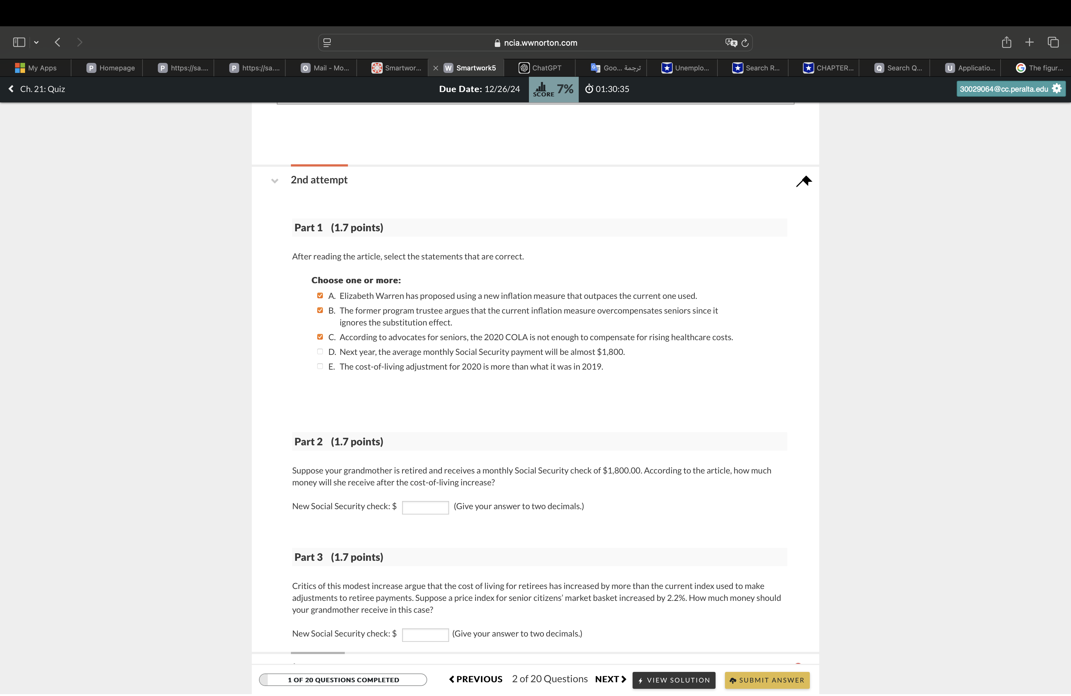 Part 2Try again. The article says that Social