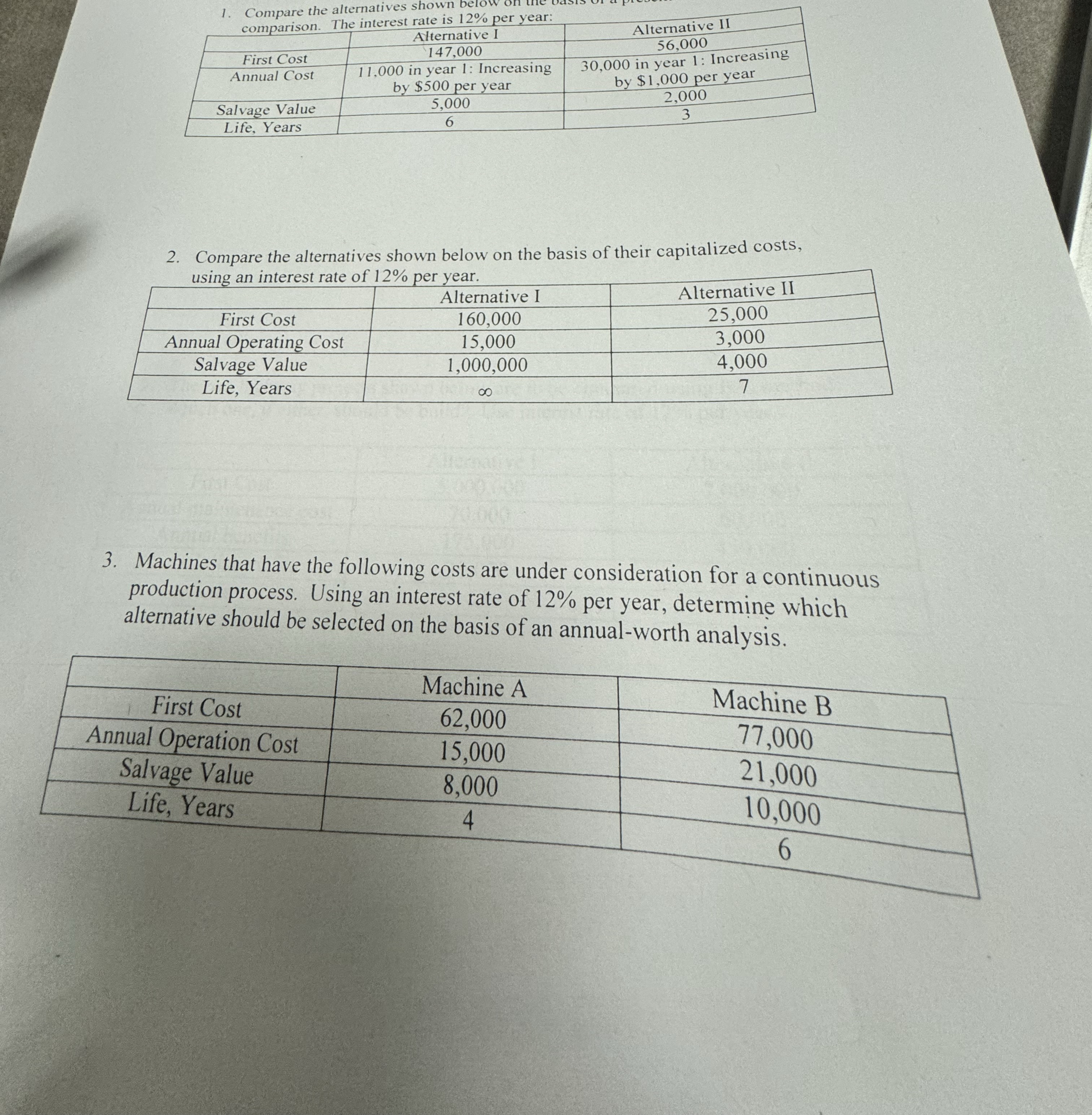 Compare the alternatives shown ber is \ table [ [