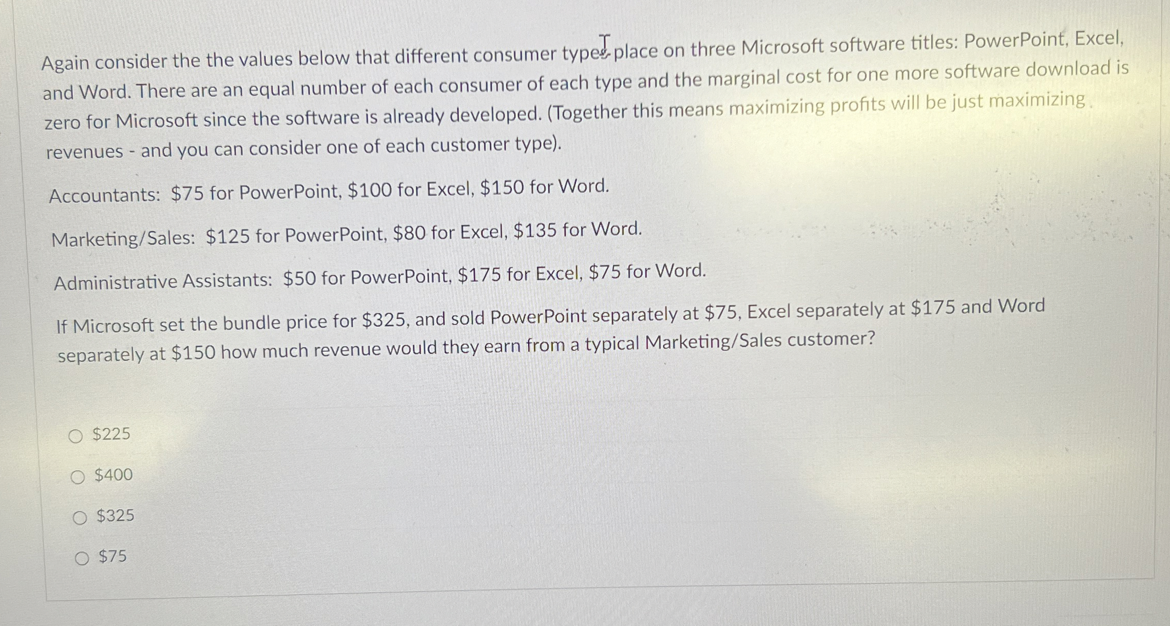 Again consider the the values below that