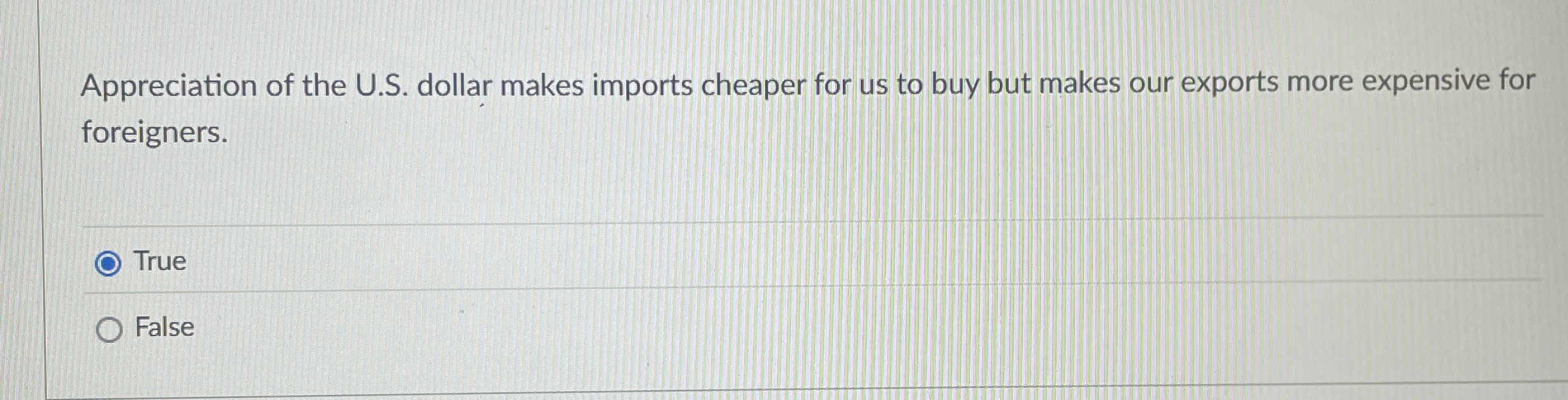 Appreciation of the U . S . dollar makes imports