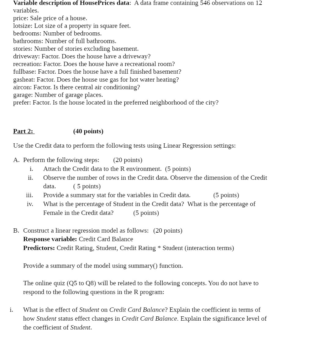 Variable description of HousePrices data: A data