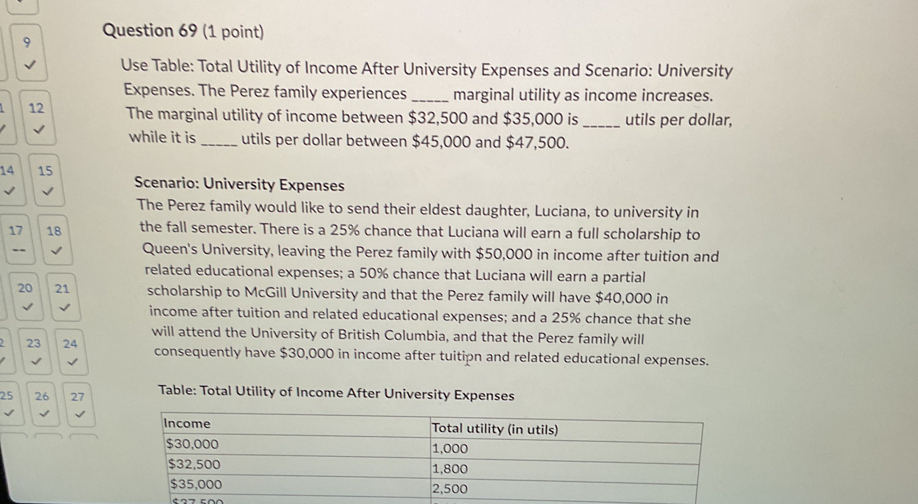 Question 6 9 ( 1 point ) Use Table: Total Utility