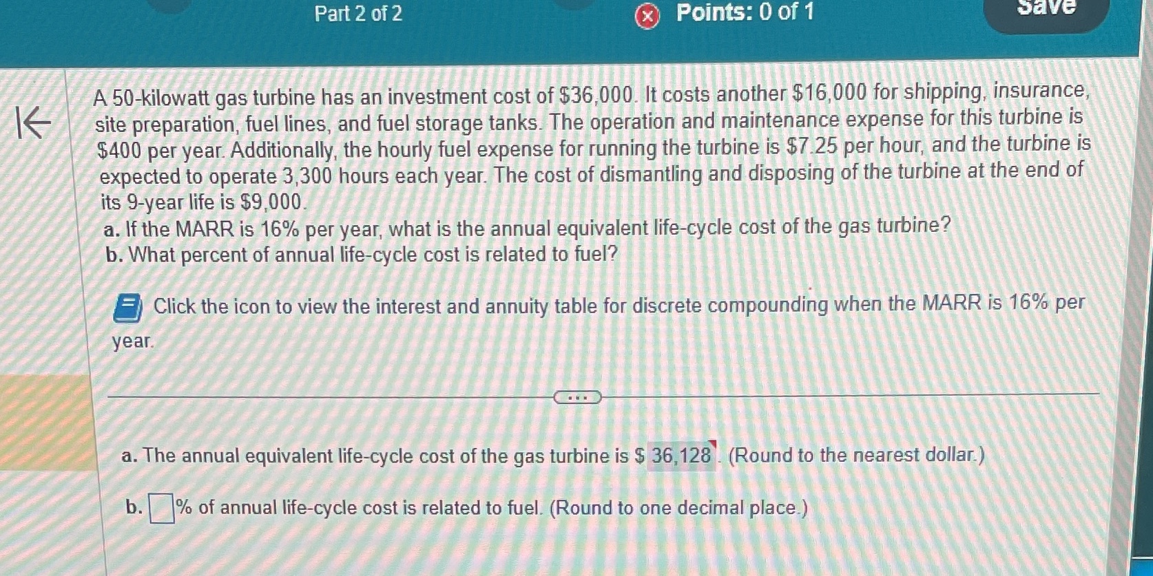 Part 2 of 2 X Points: 0 of 1 Save A 50-kilowatt