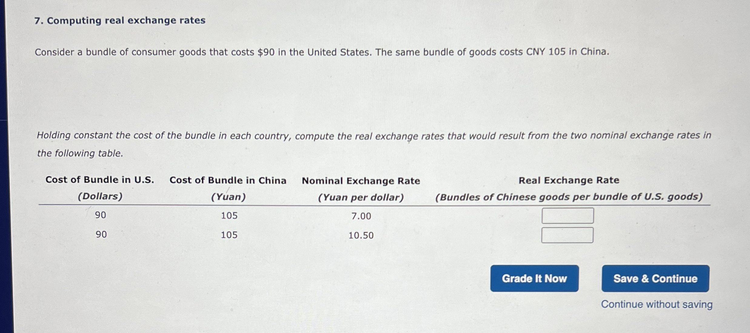 Computing real exchange rates Consider a bundle