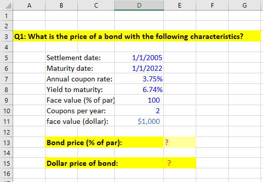 please answer red question marks with excel
