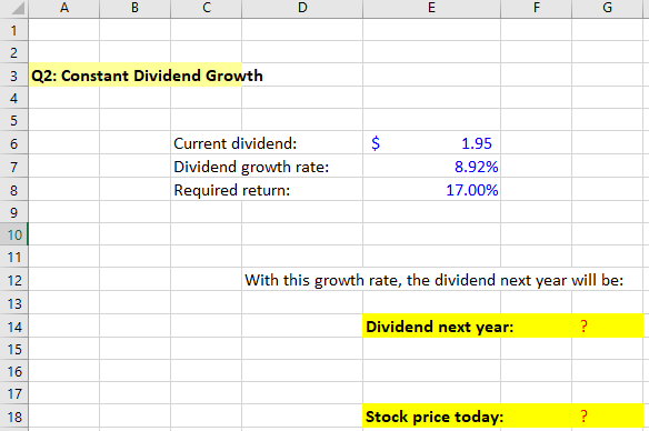 please answer red question marks with excel