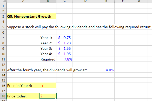 please answer red question marks with excel