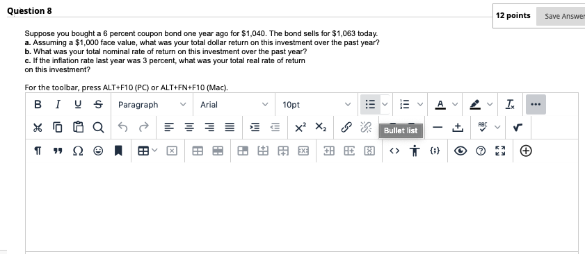 Question 8 12 points Save Answer Suppose you