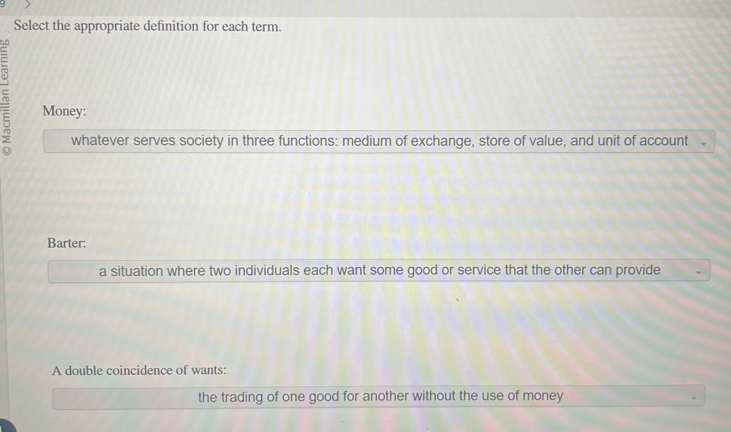 Select the appropriate definition for each term.