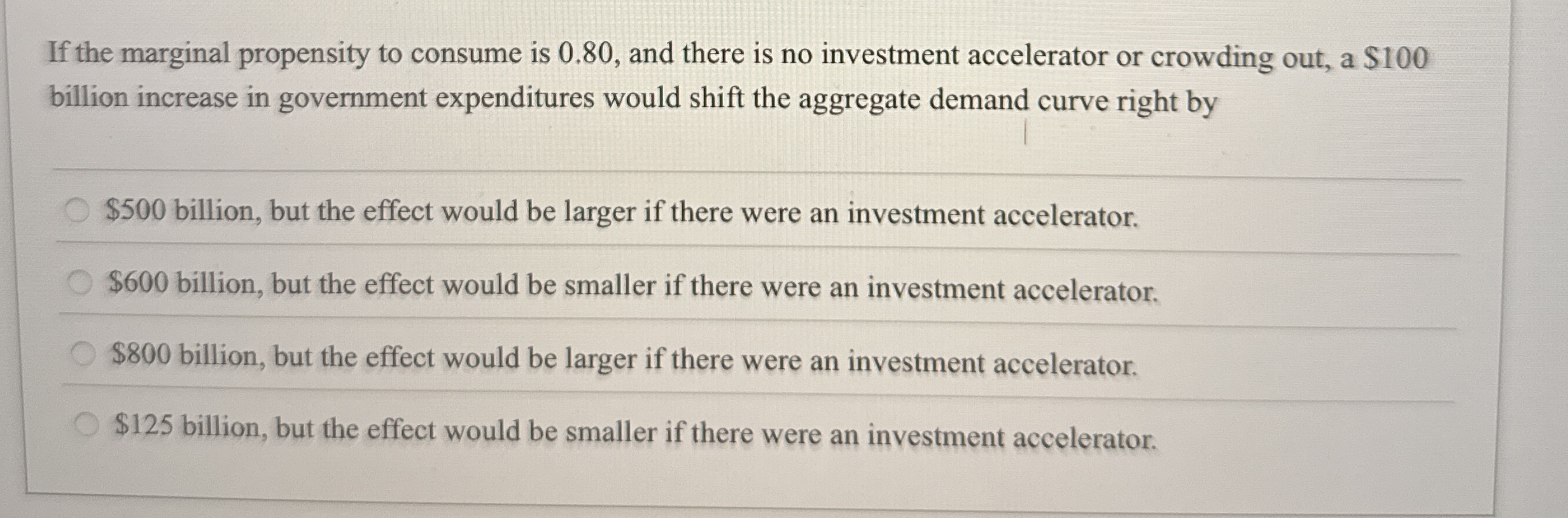 If the marginal propensity to consume is 0 . 8 0
