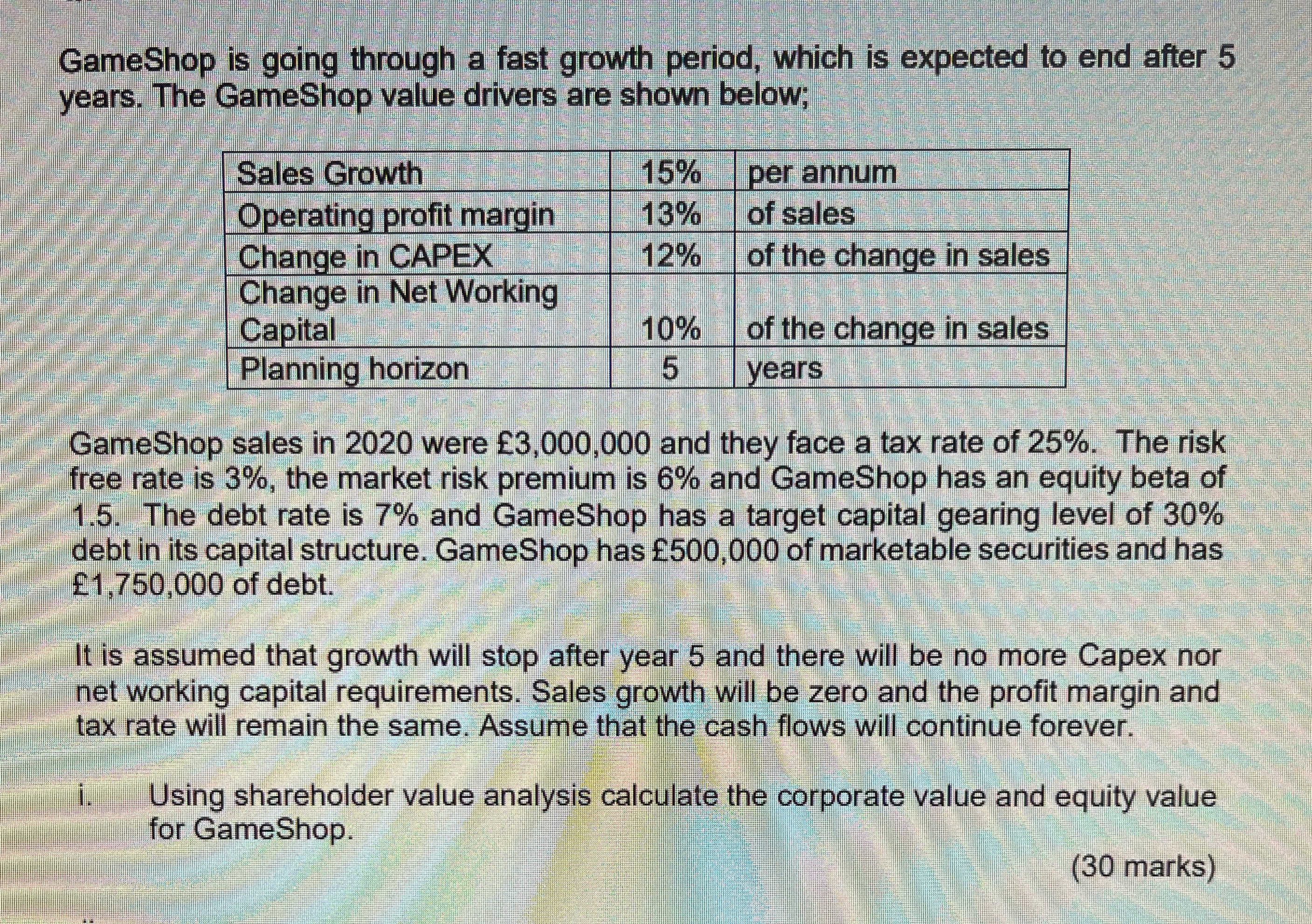 Managing corporate Value question. In depth