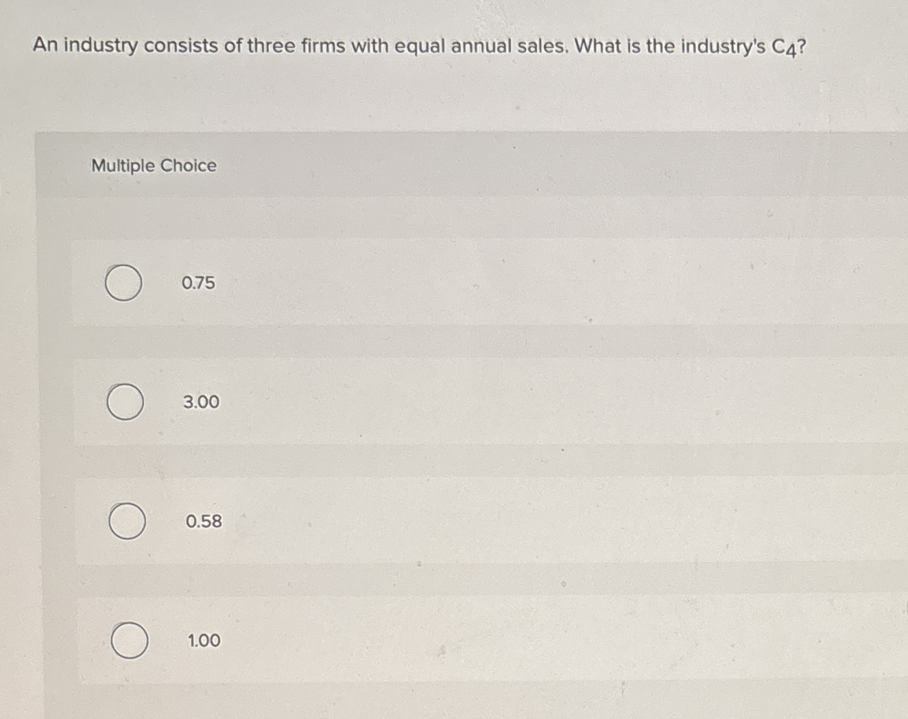 An industry consists of three firms with equal