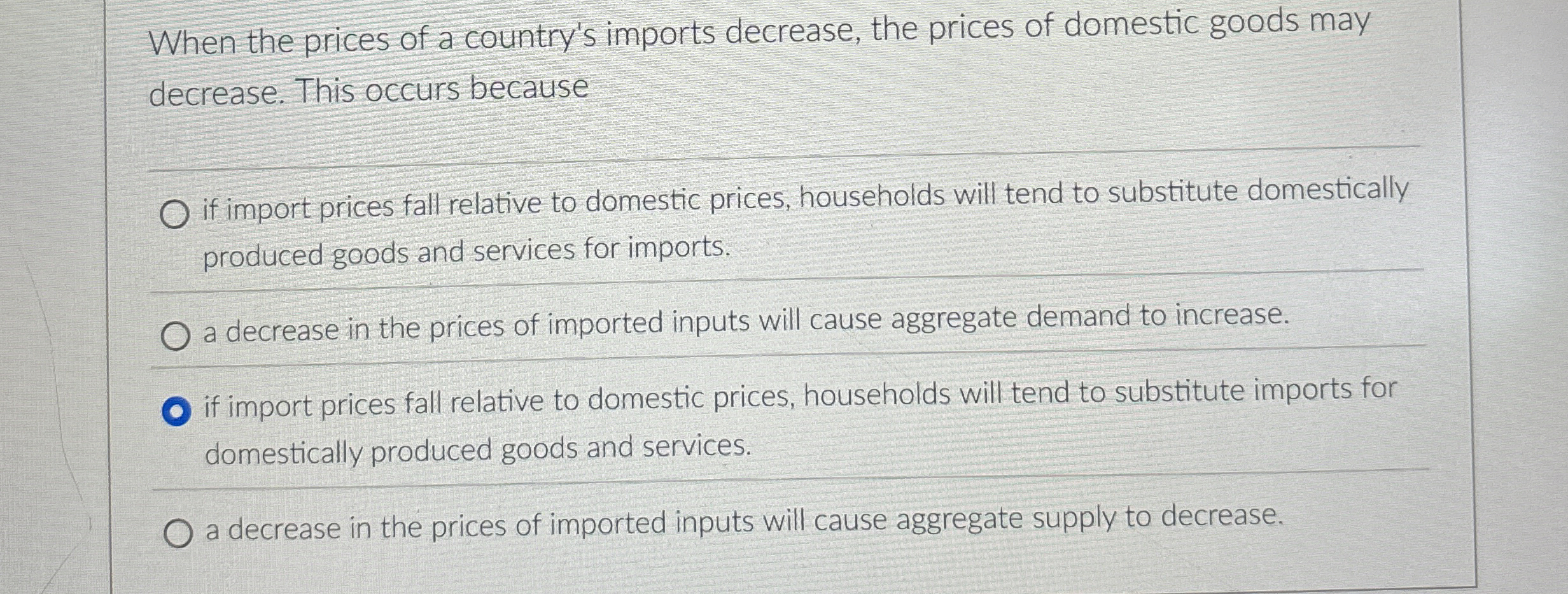 When the prices of a country's imports decrease,