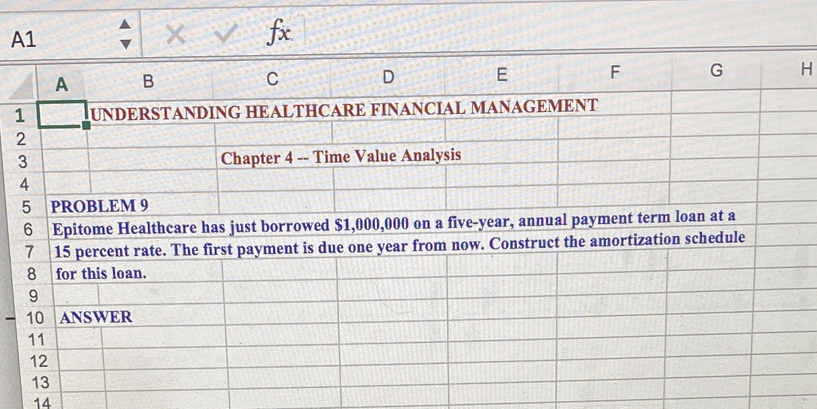 A1 X V fx A B D E F G H UNDERSTANDING HEALTHCARE