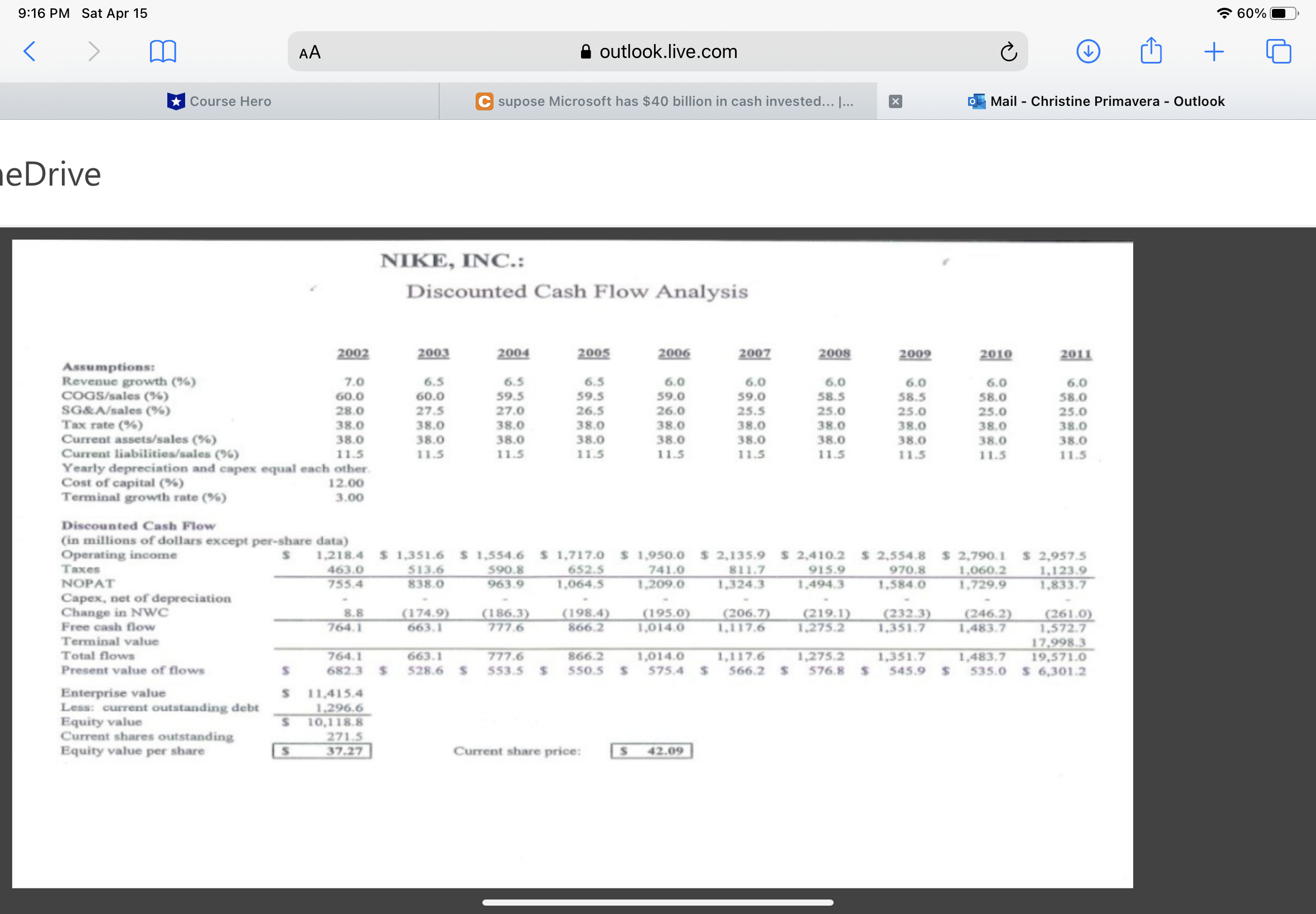 9:16 PM Sat Apr 15 60% < AA outlook.live.com C +