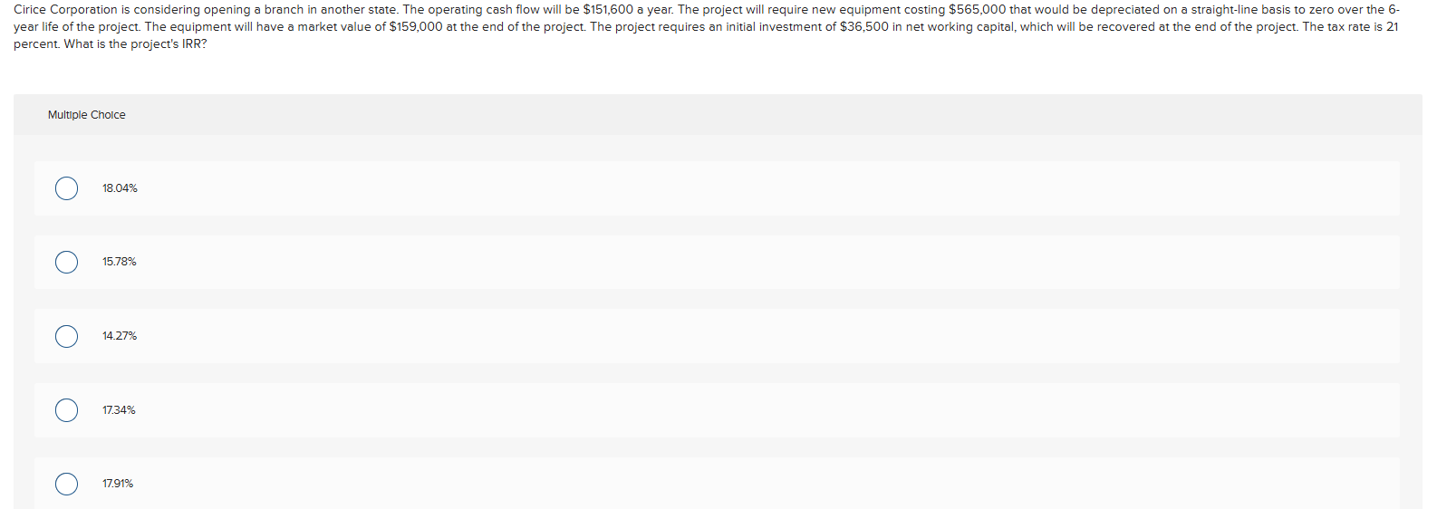 Cirice Corporation is considering opening a