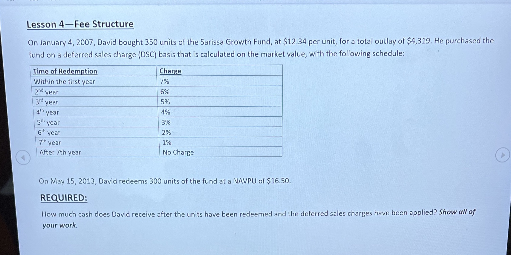 Mutual Funds Lesson 4-Fee Structure On January 4,