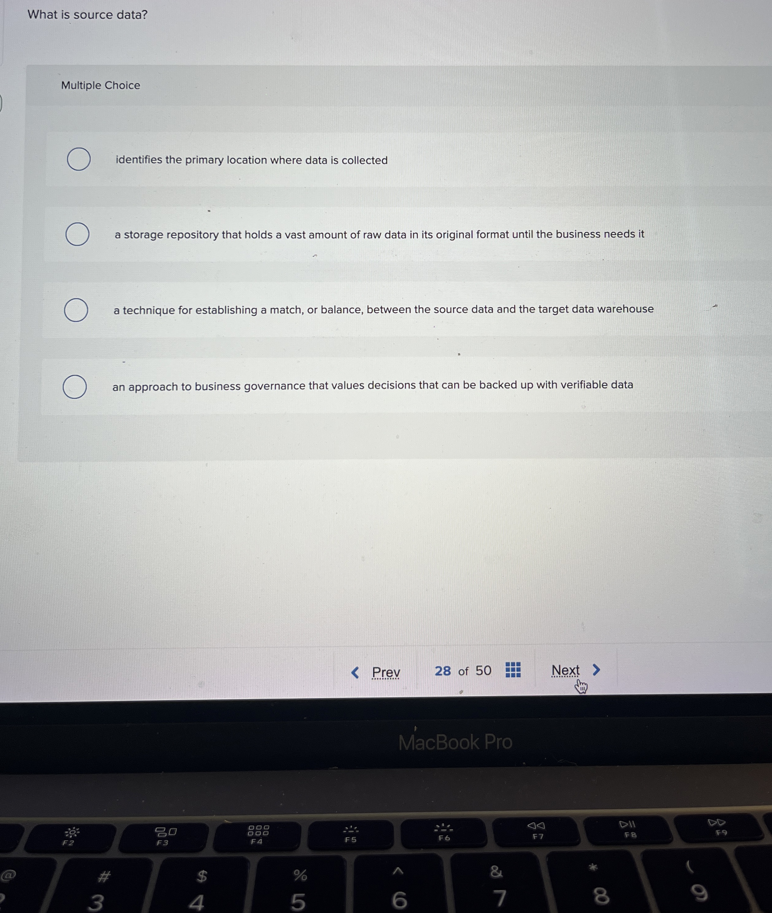 What is source data? Multiple Choice identifies