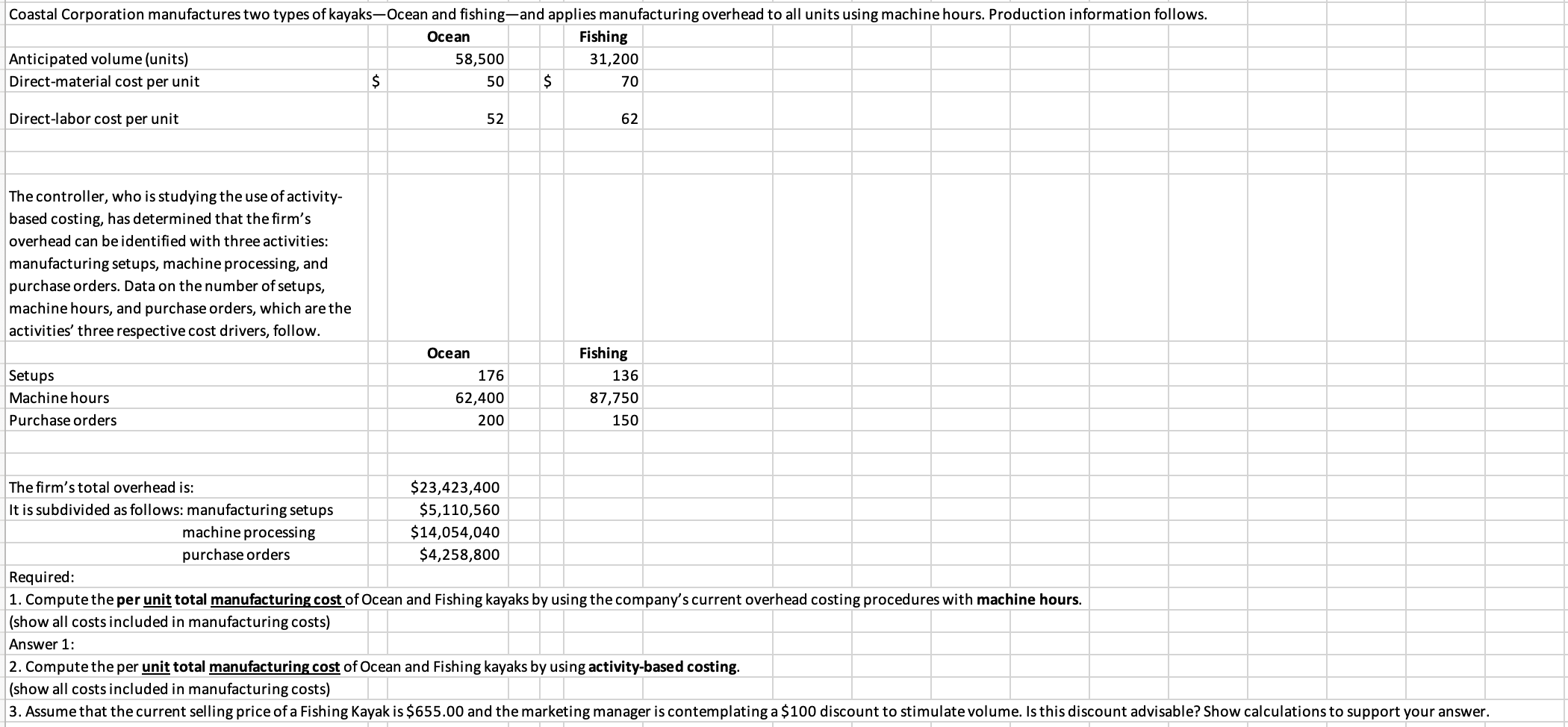 Coastal Corporation manufactures two types of