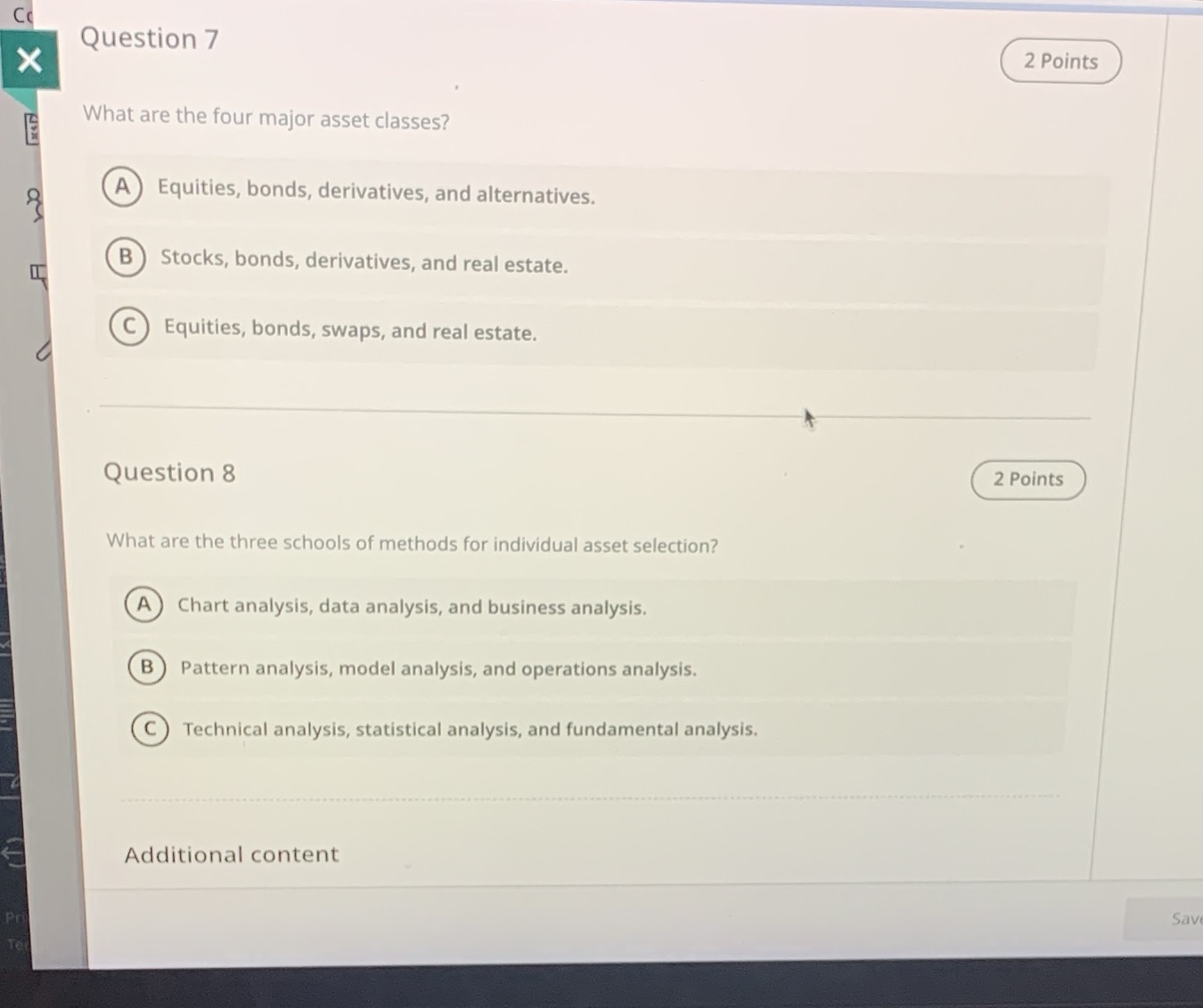 Co Question 7 X 2 Points What are the four major