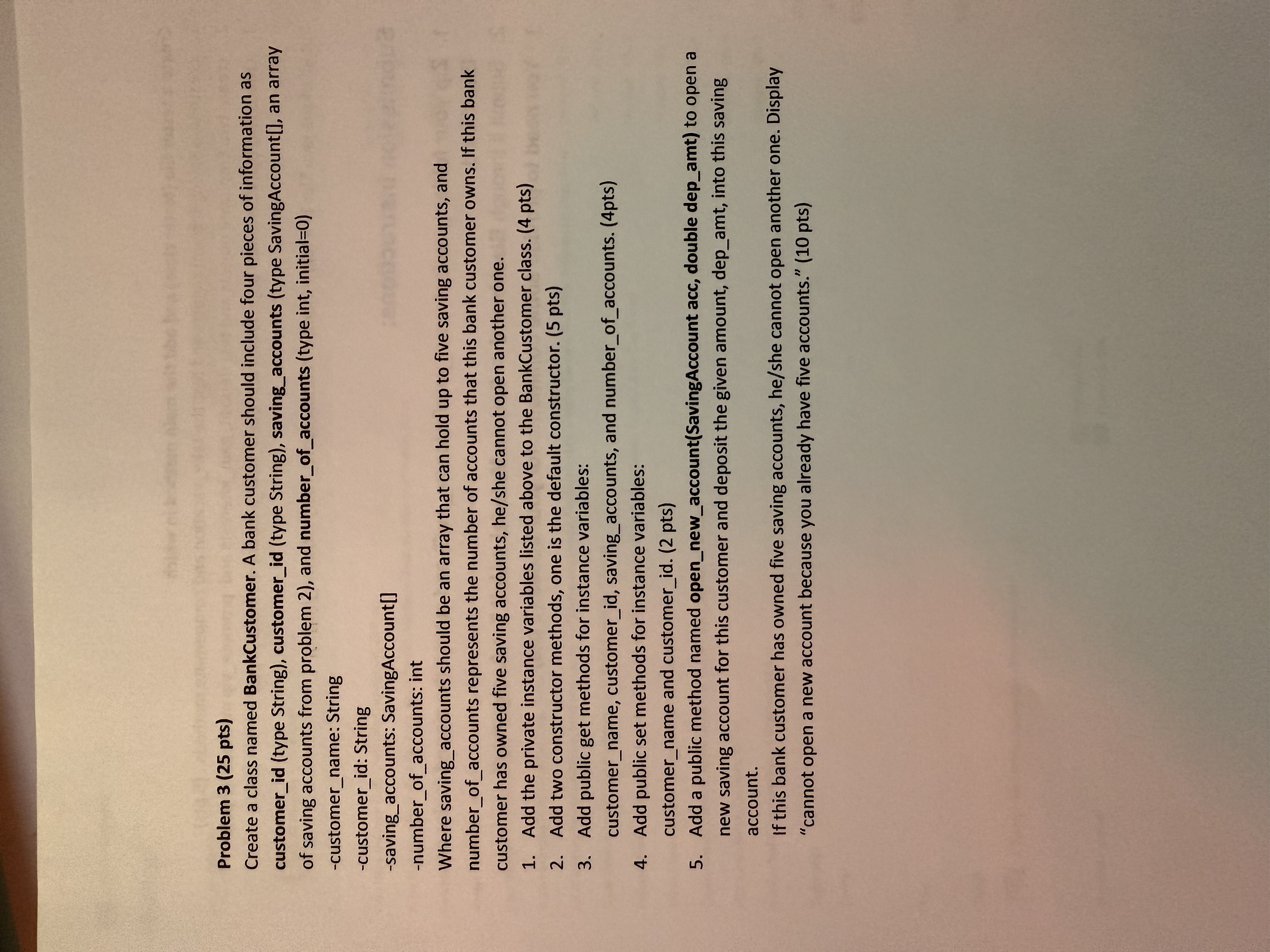 Problem 3 ( 2 5 pts ) Create a class named