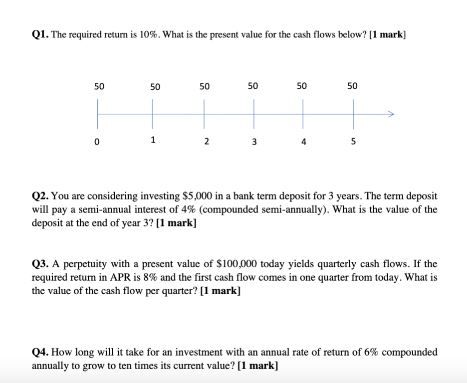 \fQ1. The required return is 10%. What is the