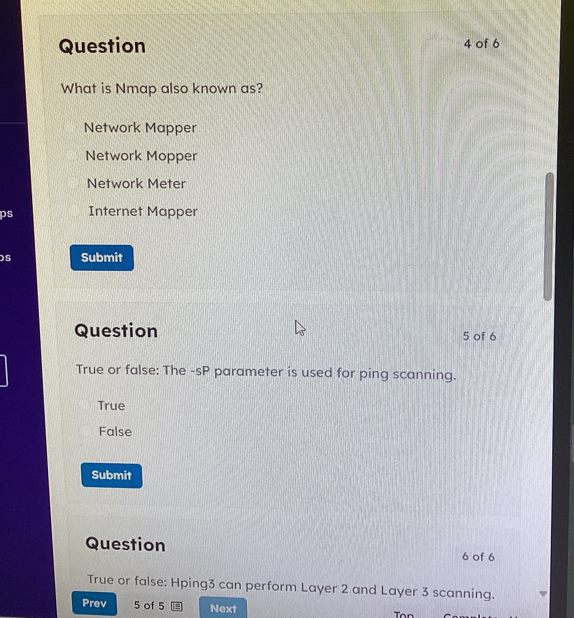 Question What is Nmap also known as ? Network