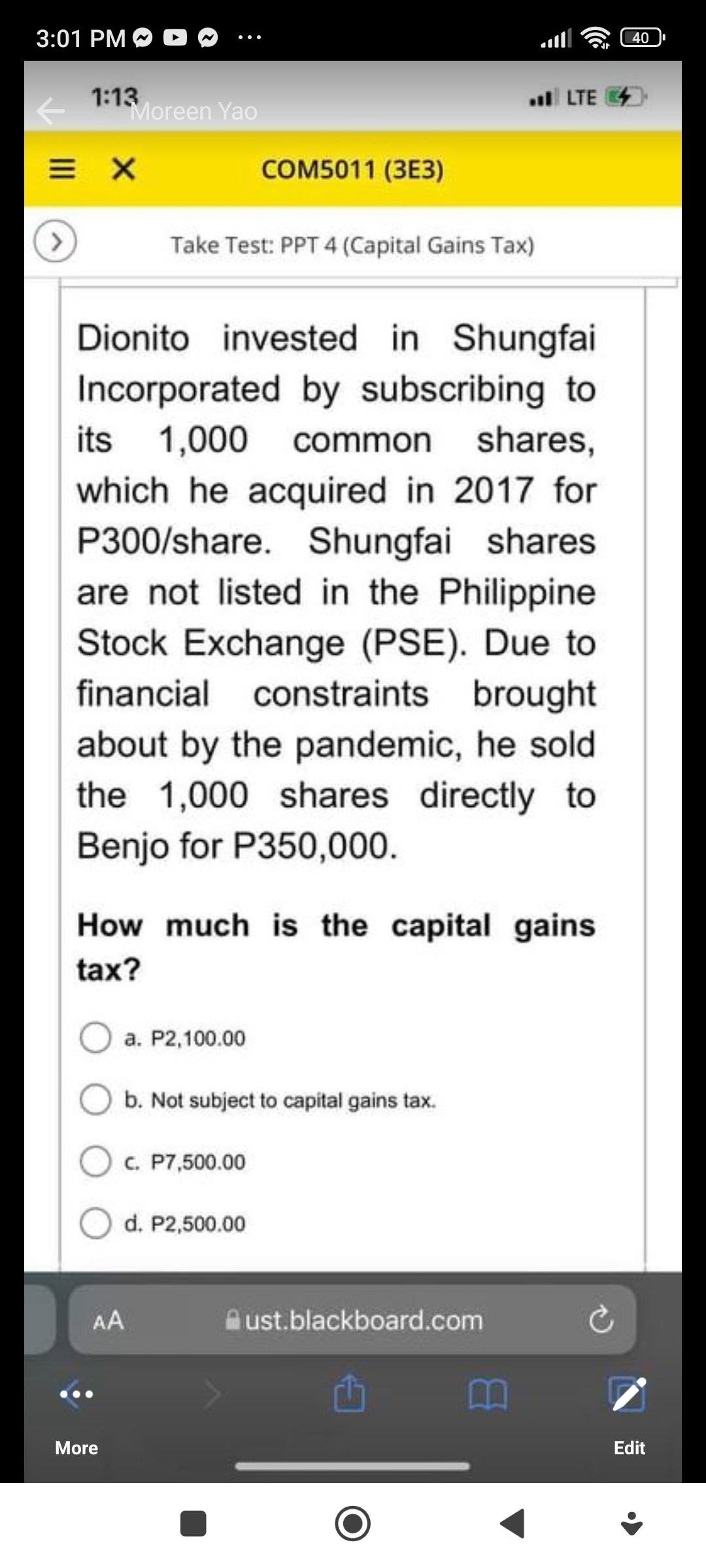 3:01 PM ~ ~ ... 40 1:13 . LTE (4) Moreen Yao X