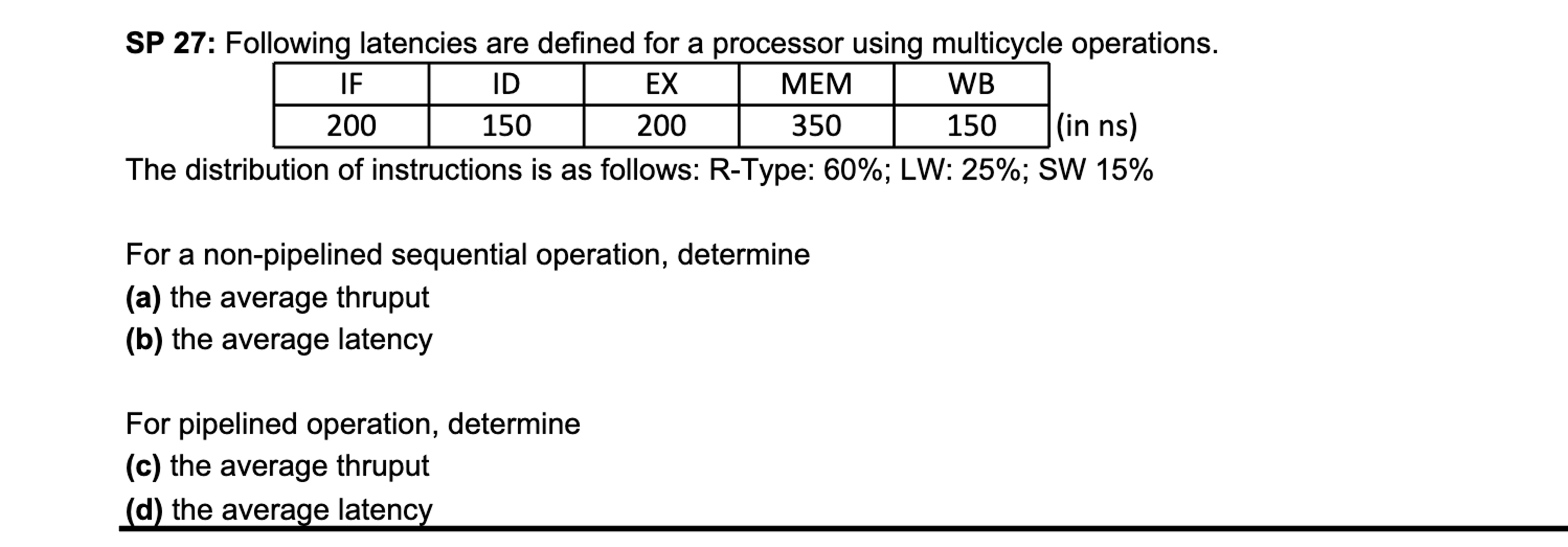 SP 2 7 : Following latencies are defined for a