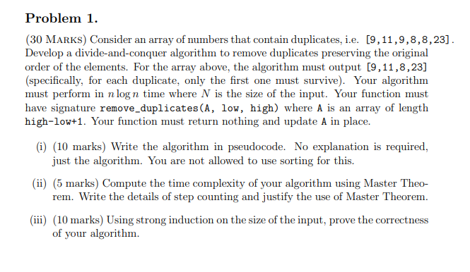 Problem 1 . ( 3 0 MARKs ) Consider an array of